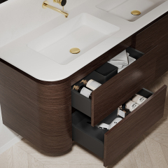 Popular Wholesale Designer Double Sinks Wood Grain Hanging Bathroom Vanity Unit HB-5612