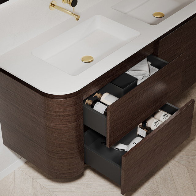 Popular Wholesale Designer Double Sinks Wood Grain Hanging Bathroom Vanity Unit HB-5612