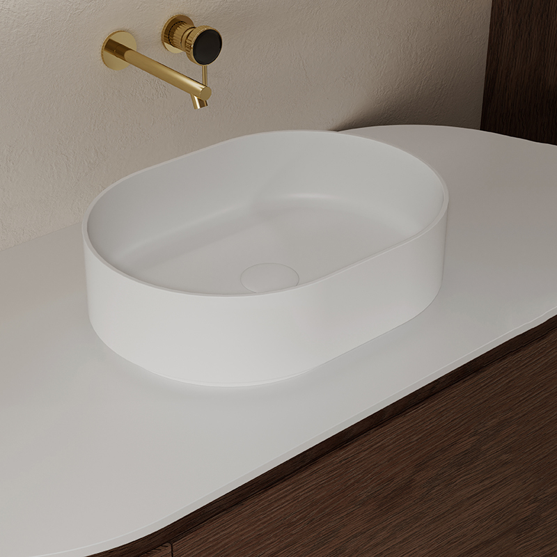 Popular Wholesale Designer Solid Surface Oval Countertop Bathroom Sink QJ-RA0001