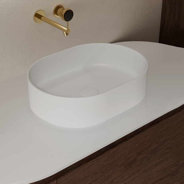 Popular Wholesale Designer Solid Surface Oval Countertop Bathroom Sink QJ-RA0001