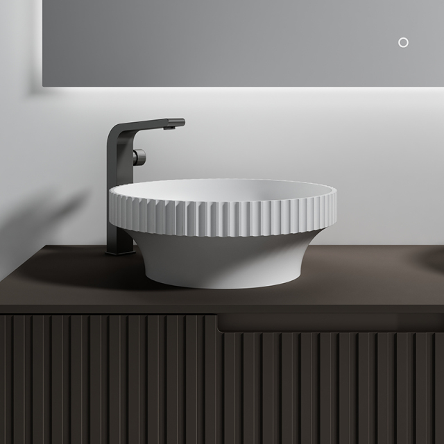 Quality Wholesale Unique Design Fluted Solid Surface Countertop Bathroom Sink QJ-RA0009