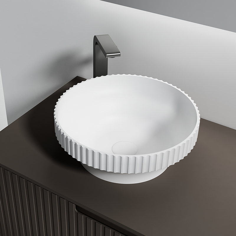 Quality Wholesale Unique Design Fluted Solid Surface Countertop Bathroom Sink QJ-RA0009
