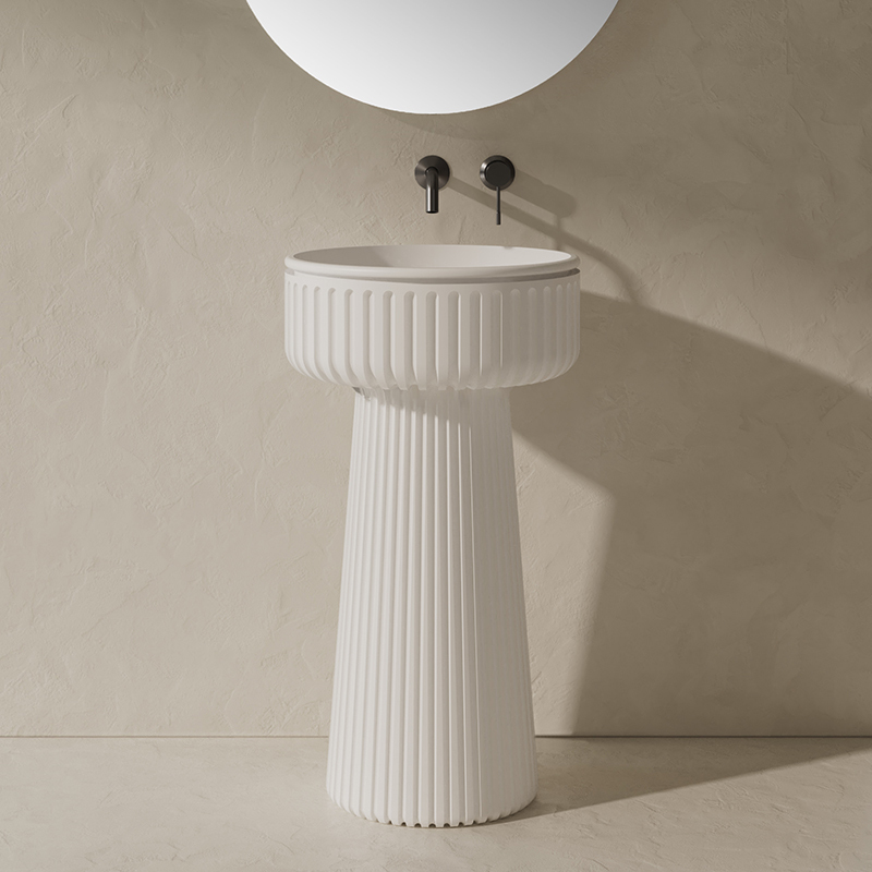 Factory Supply Quality Assurance Fluted Freestanding Stand Alone Bathroom Sink QJ-RZ0709