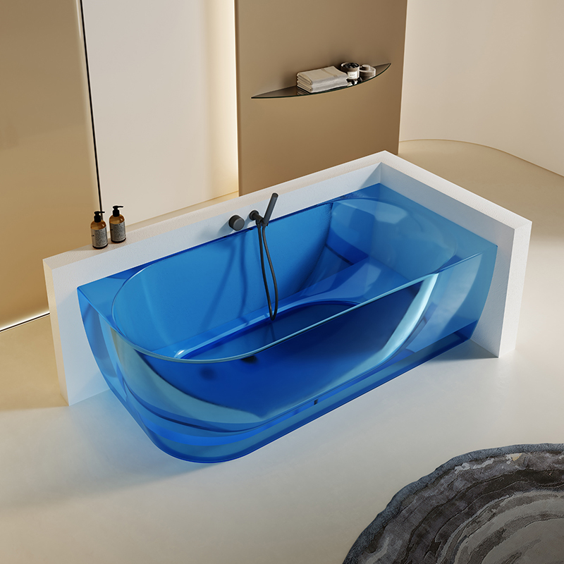 Popular Wholesale Designer Transparent Resin Corner Bathtub QJ-R0703T