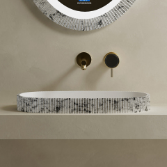 Wholesale Price Solid Surface Silver Pattern Above Counter Bathroom Sink QJ-RA0881S