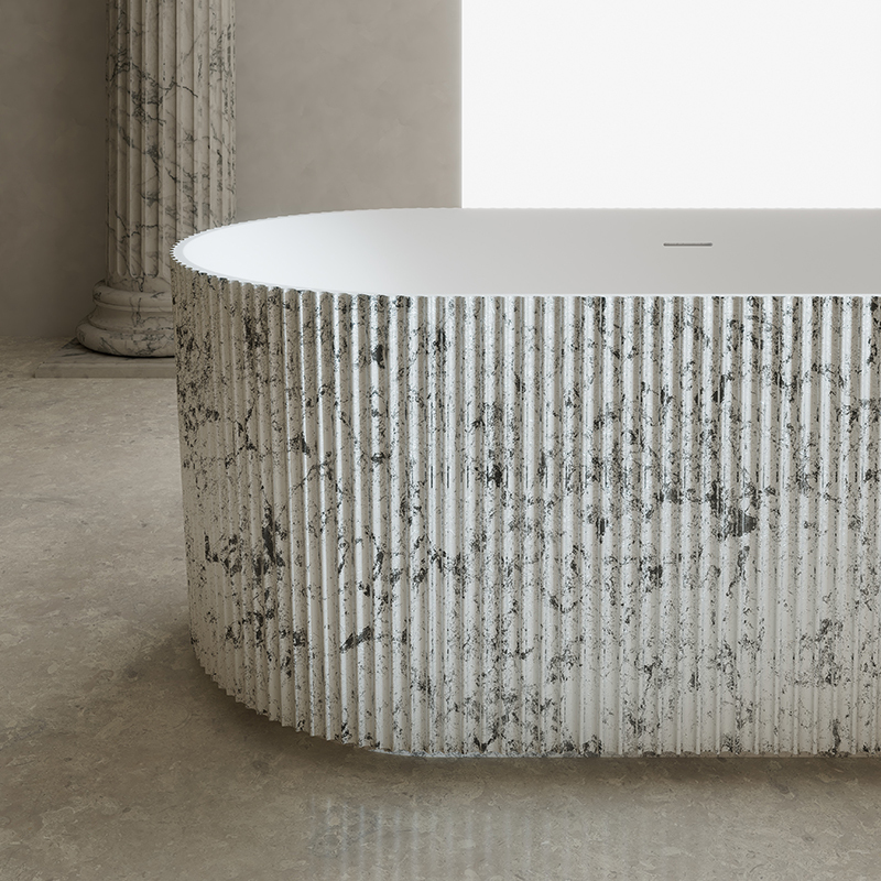 Quality Wholesale Unique Design Silver Leaf Pattern Freestanding Solid Surfece Oval Bathtub QJ-R0881S