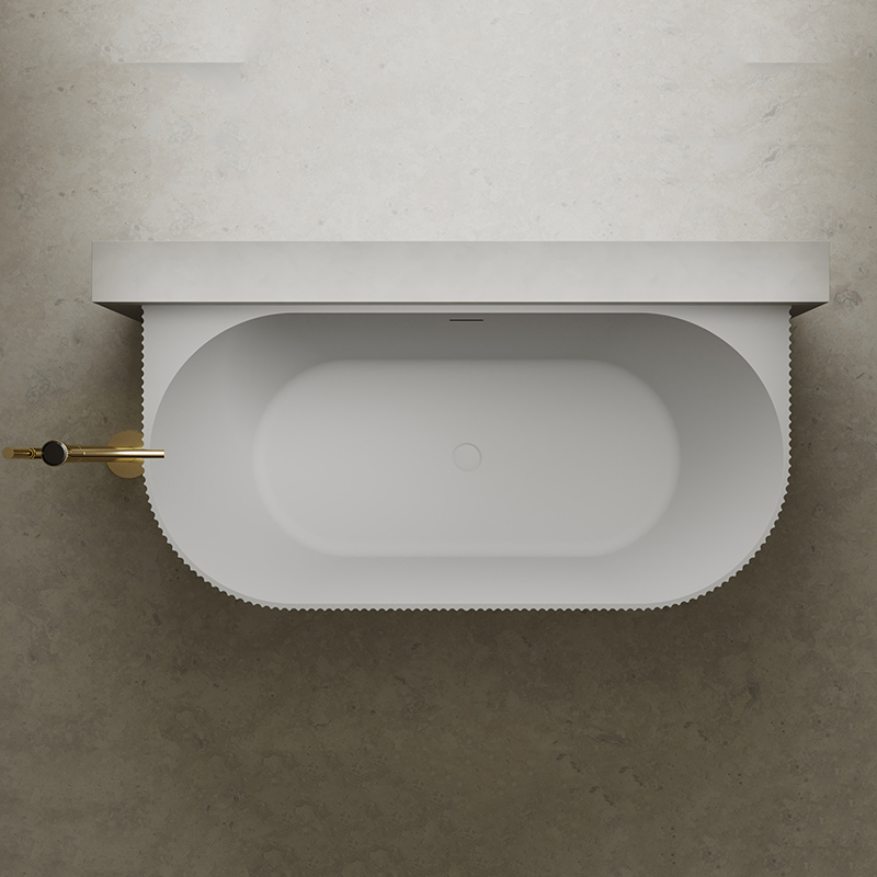 Hot Style Wholesale Freestanding Solid Surfece Wide Fluted Back to Wall Bathtub QJ-R0886S