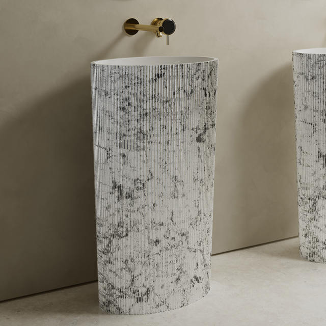Wholesale High End Quality Fluted Silver Leaf Freestanding Wash Basins QJ-RZ0887S