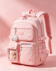 Cute Gradient Backpack for Girls - Ergonomic Elementary School Bag with Reflective Safety Strip, Multi-Pocket, Cute Dreamy Girls Backpack---Pink and Beige