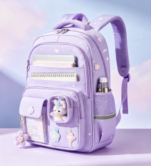 Cute Gradient Backpack for Girls - Ergonomic Elementary School Bag with Reflective Safety Strip, Multi-Pocket, Cute Dreamy Girls Backpack--purple