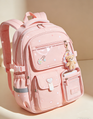 Cute Gradient Backpack for Girls - Ergonomic Elementary School Bag with Reflective Safety Strip, Multi-Pocket, Cute Dreamy Girls Backpack---Pink and Beige