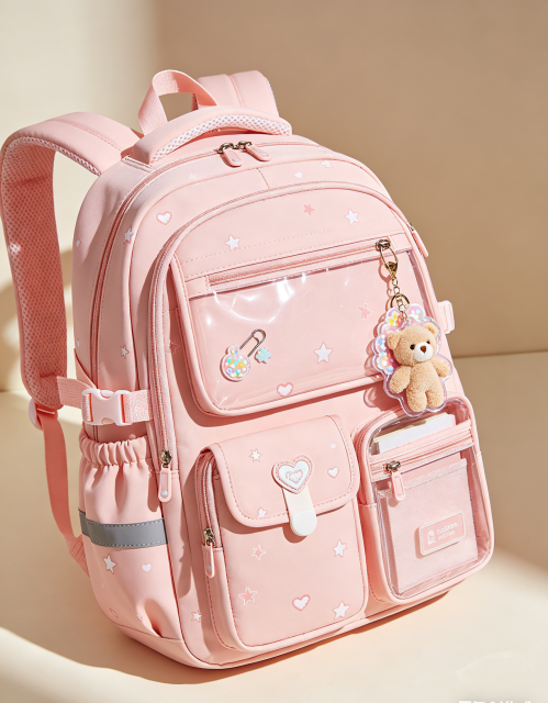 Cute Gradient Backpack for Girls - Ergonomic Elementary School Bag with Reflective Safety Strip, Multi-Pocket, Cute Dreamy Girls Backpack---Pink and Beige