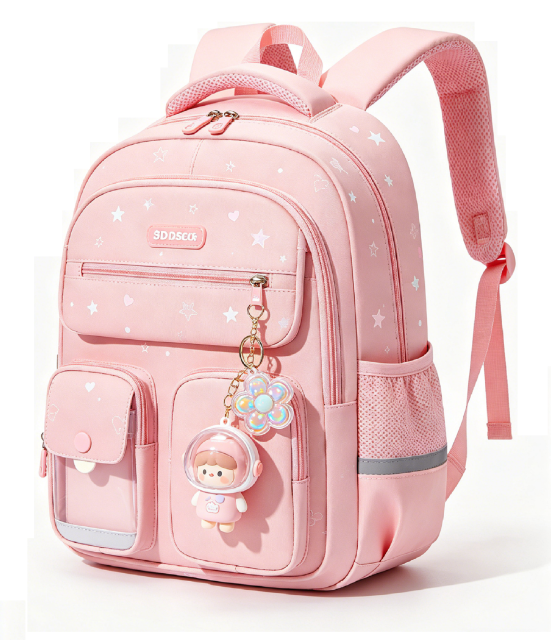 Cute Gradient Backpack for Girls - Ergonomic Elementary School Bag with Reflective Safety Strip, Multi-Pocket, Cute Dreamy Girls Backpack---Pink and Beige
