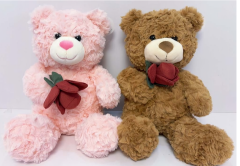 Rose Teddy Bear Plush Toy | Valentines Day Stuffed Animal with Rose | Cute Soft Bear Gift for Her Him