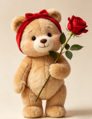 Rose Teddy Bear Plush Toy | Valentines Day Stuffed Animal with Rose | Cute Soft Bear Gift for Her Him