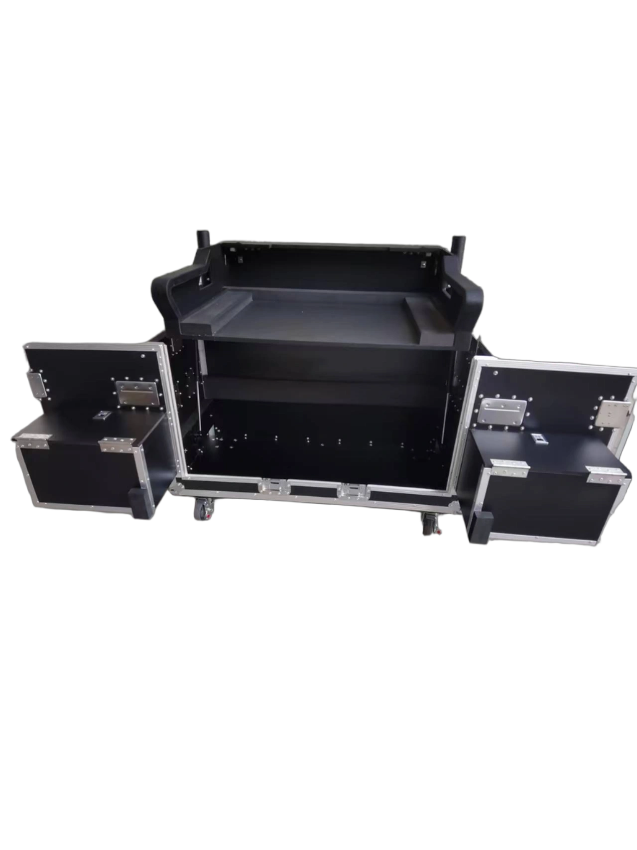 Flip flight case with speaker tray