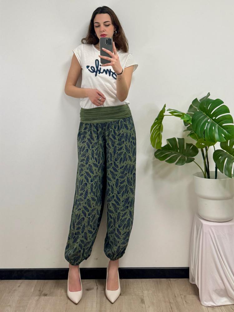 Pantalone fantasia foglia