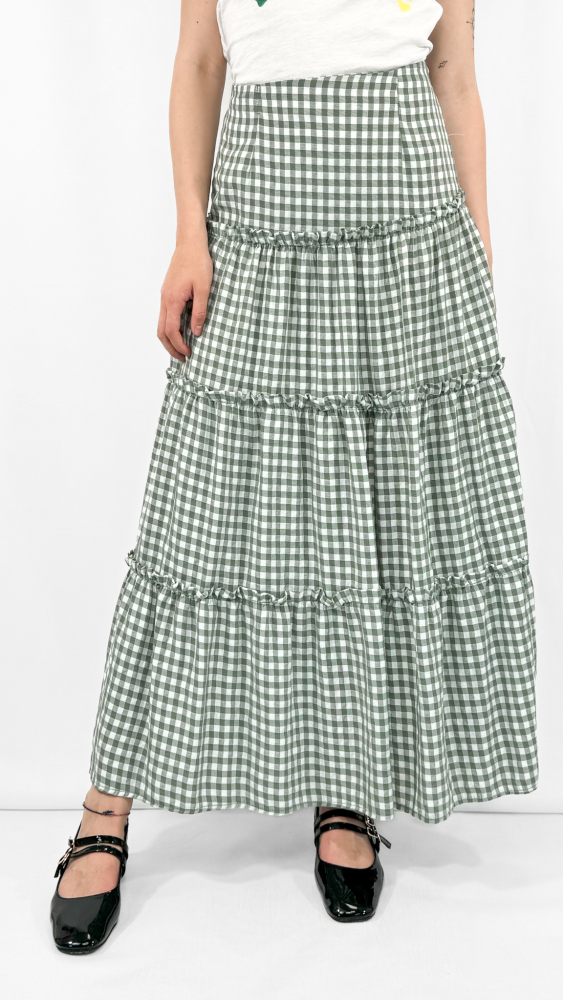 Checkered Ruffles Tiered Skirt