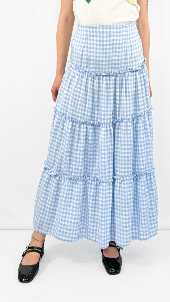 Checkered Ruffles Tiered Skirt