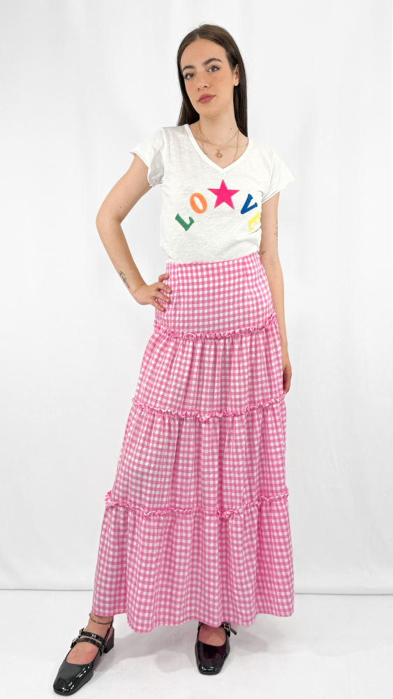 Checkered Ruffles Tiered Skirt