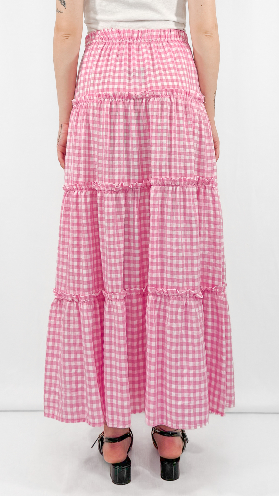 Checkered Ruffles Tiered Skirt