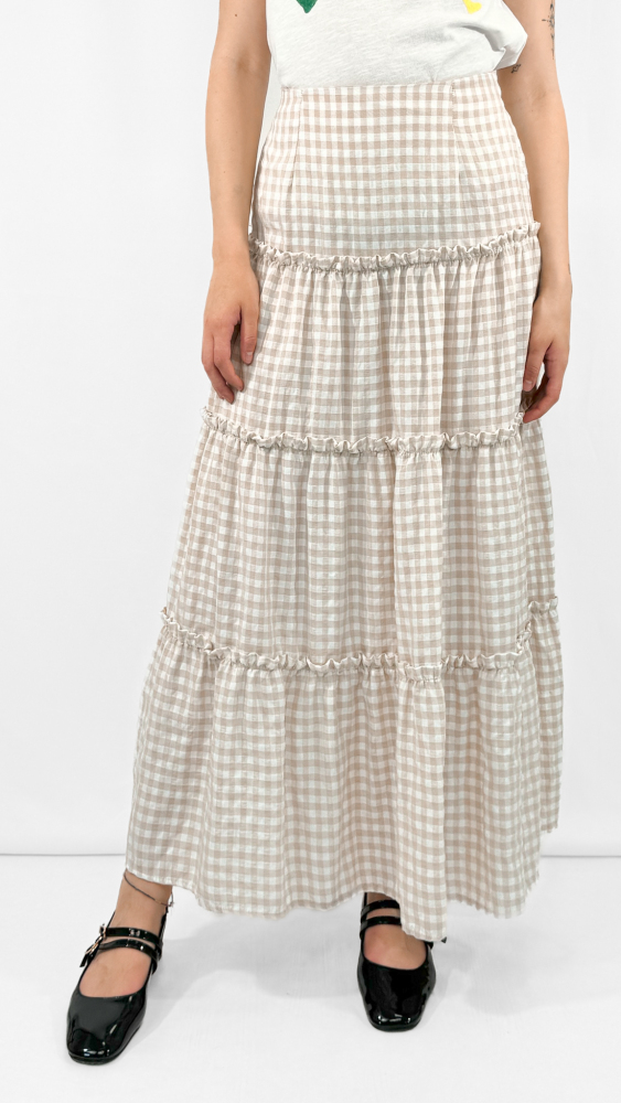 Checkered Ruffles Tiered Skirt