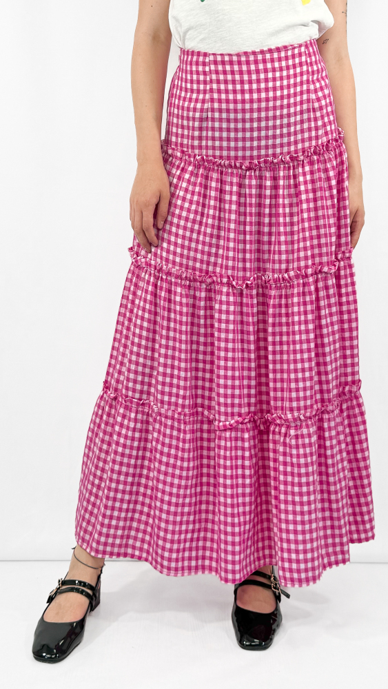 Checkered Ruffles Tiered Skirt