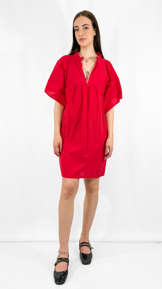 Ruffle V-Neck Smock Dress