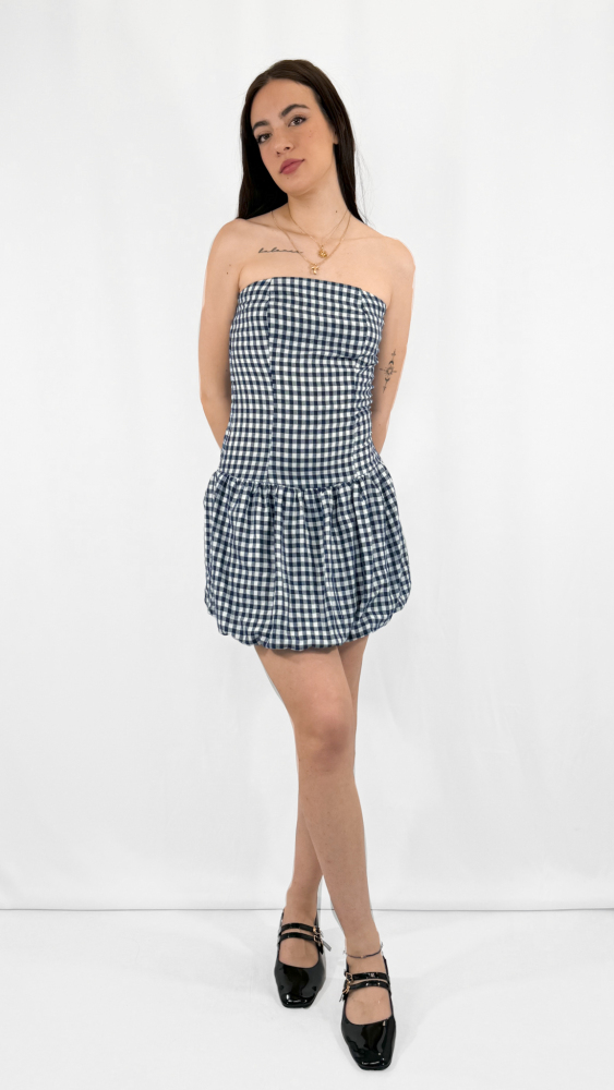 Checkered Off-shoulder Croset Dress
