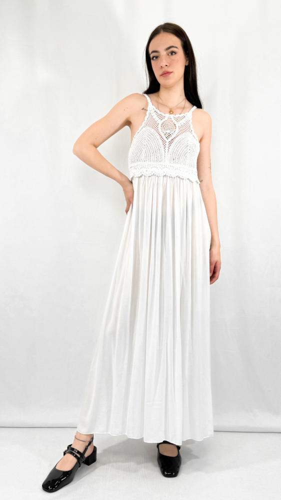 Knit Gathering Crew Neck Maxi Dress