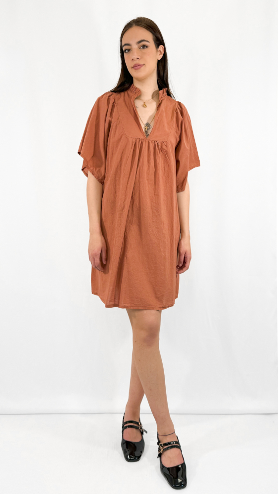 Ruffle V-Neck Smock Dress