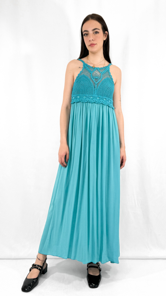 Knit Gathering Crew Neck Maxi Dress