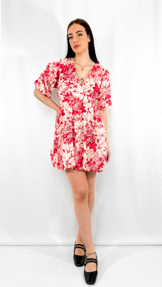 Floral Balloon Mini Dress