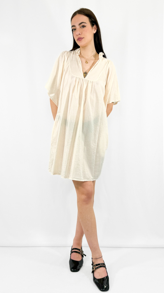 Ruffle V-Neck Smock Dress