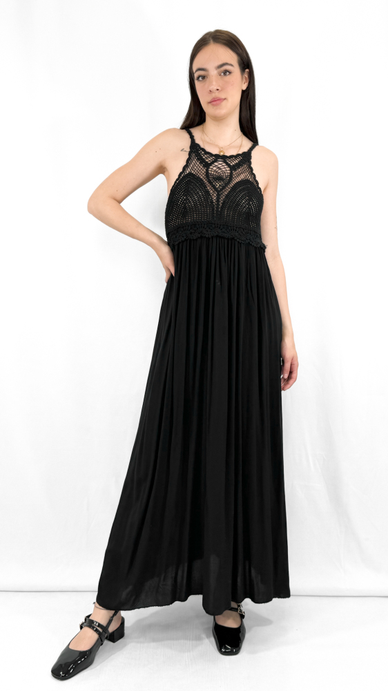 Knit Gathering Crew Neck Maxi Dress