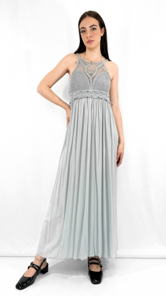 Knit Gathering Crew Neck Maxi Dress