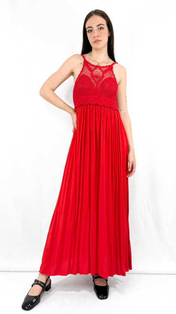 Knit Gathering Crew Neck Maxi Dress