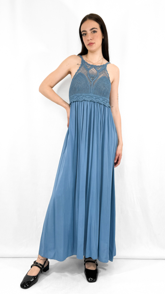 Knit Gathering Crew Neck Maxi Dress