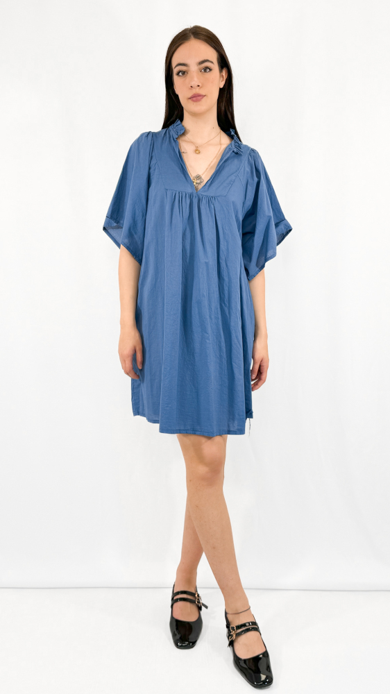 Ruffle V-Neck Smock Dress