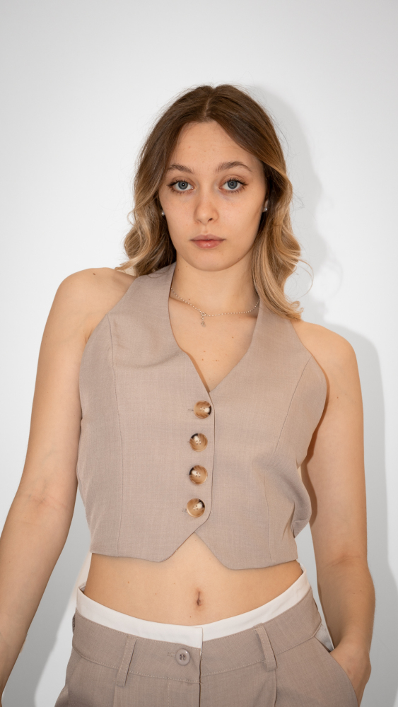 Halter Vest Double Ｗaistband Trousers Set