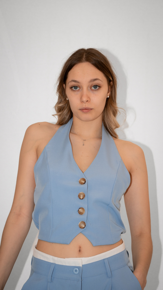 Halter Vest Double Ｗaistband Trousers Set