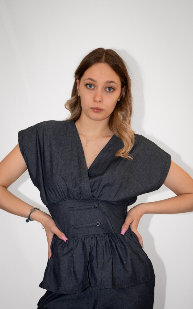 Denim-like Smock Trousers Set