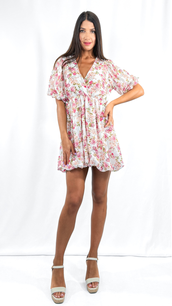 Flower Print Balloon Mini Dress