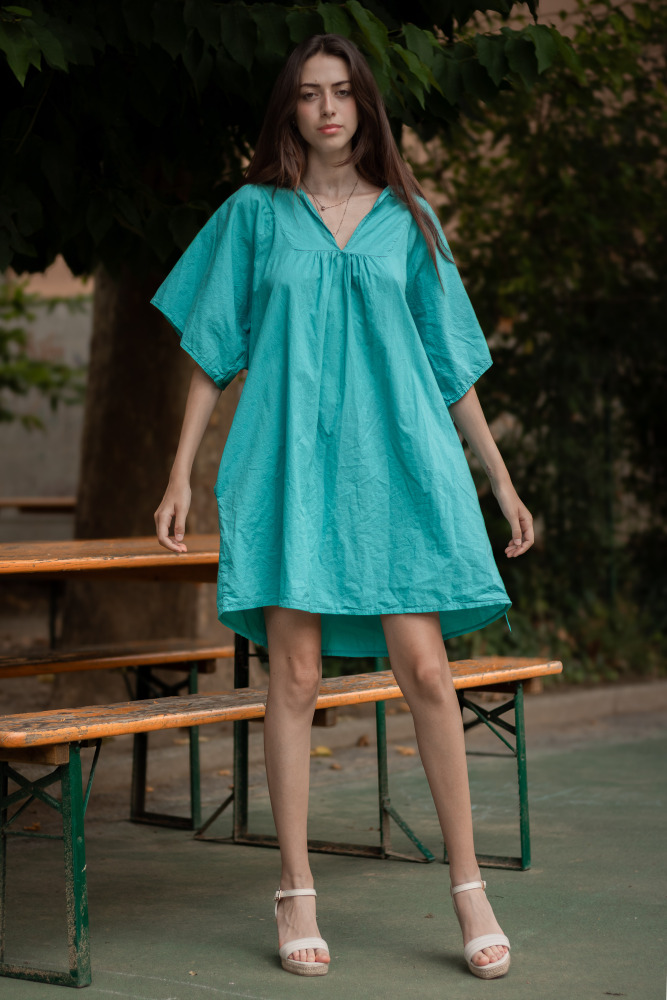 Ruffle V-Neck Smock Dress