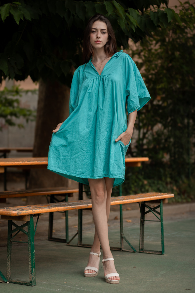 Ruffle V-Neck Smock Dress