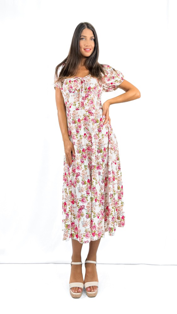 Rose Ribbon Tie Long Dress