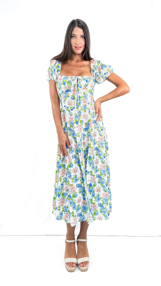 Rose Ribbon Tie Long Dress