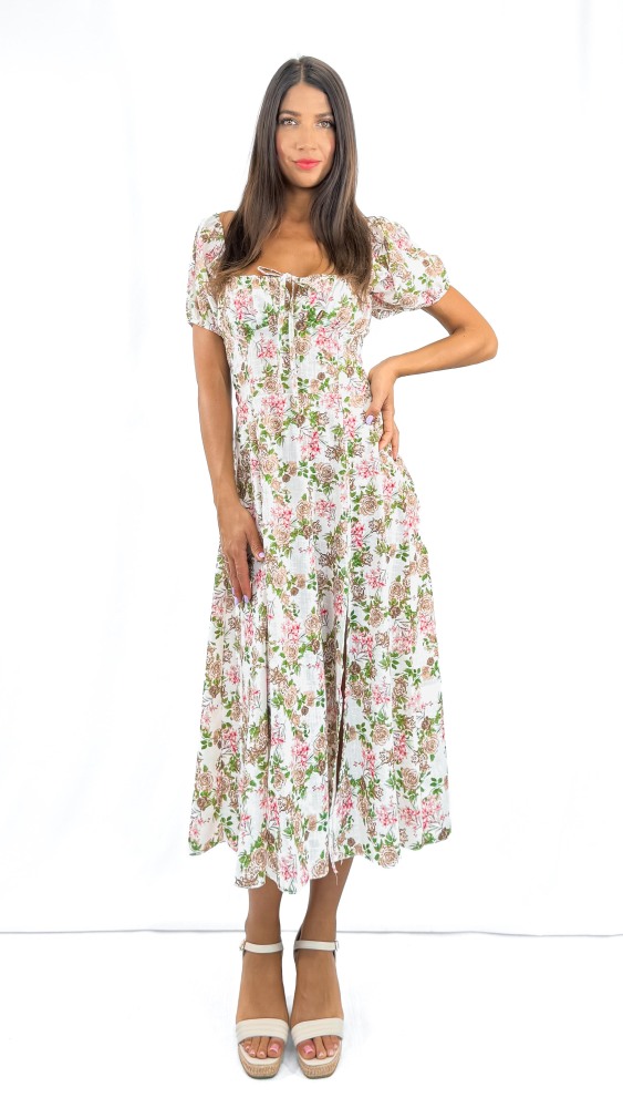 Rose Ribbon Tie Long Dress