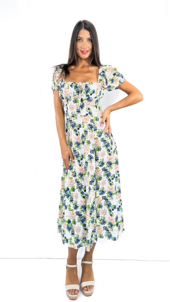 Rose Ribbon Tie Long Dress