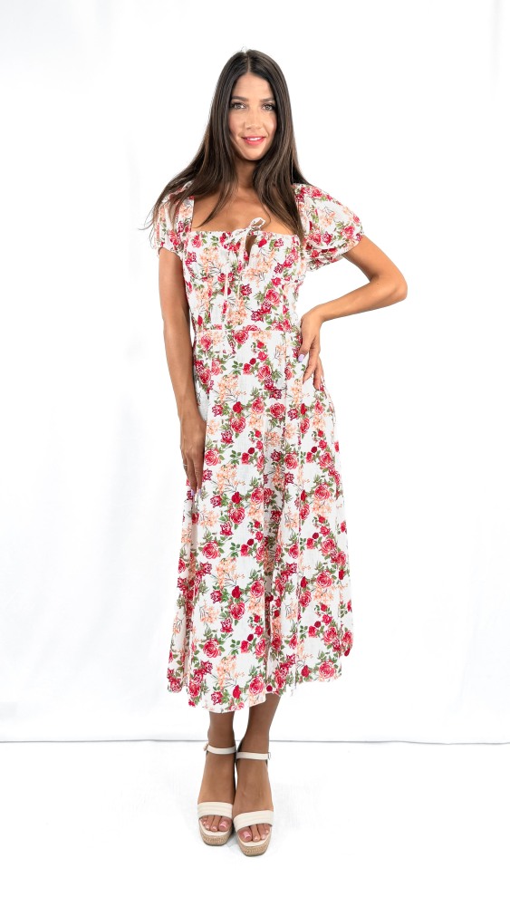 Rose Ribbon Tie Long Dress